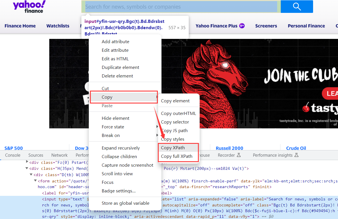 Copy XPath on Inspected Element